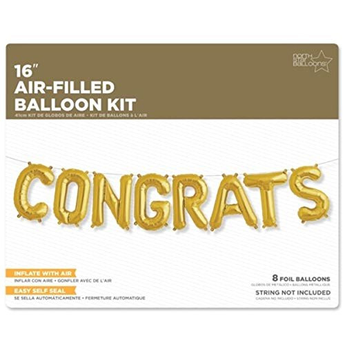 Northstar 01220 Congrats Kit - Gold Kit (Airfill Only) Foil Mylar Party Balloon, 16", Gold, Pack of 1
