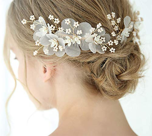 Chargances Bride 3pcs Floral Hair Comb Hair Pin Wedding Gold Hair Vine Wedding Hair Piece Sparkle Crystal Hair Comb Rhinestone Hair Comb Boho Delicate Handmade Gold Jewelry Gift for Women and Girls