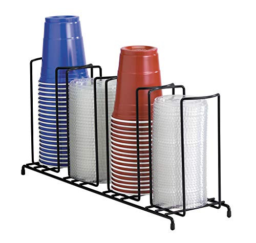 DISPENSE-RITE WR-4 Dispense-Rite Four Section Wire Rack Cup and Lid Organizer, 8-1/2" H x 18-1/2" W x 5" D, Black
