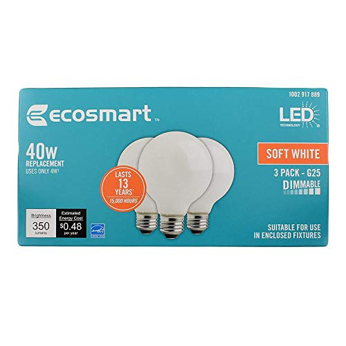 EcoSmart 40-Watt Equivalent G25 Dimmable Energy Star Frosted Filament LED Light Bulb Soft White (3-Pack)