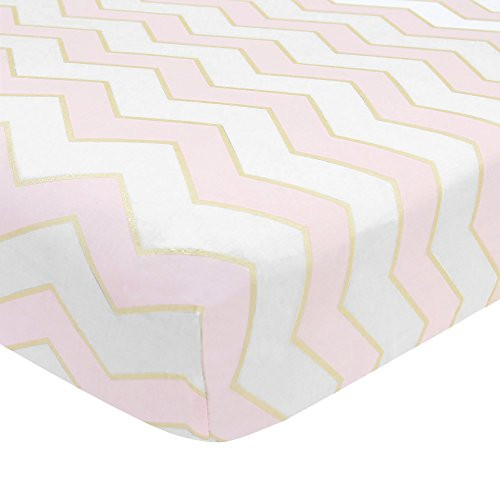 Lambs & Ivy Baby Love Chevron 100% Cotton Fitted Crib Sheet - Pink/White/Gold Lambs & Ivy Baby Love Chevron 100% Cotton Fitted Crib Sheet - Pink/White/Gold