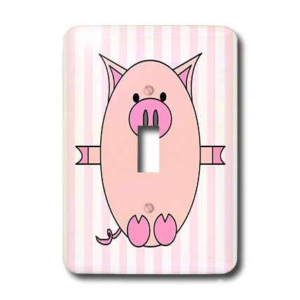 3dRose lsp_6369_1 Piggy Power Pink Stripes Single Toggle Switch Multicolor