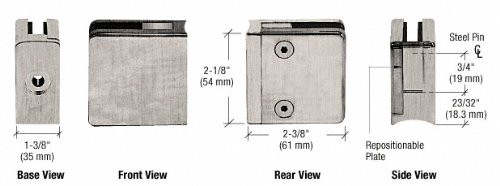 CRL ZL610BN Brushed Nickel Z-Series Square Type Radius Base Zinc Clamps for 3/8" and 1/2" Glass with Repositionable Plate