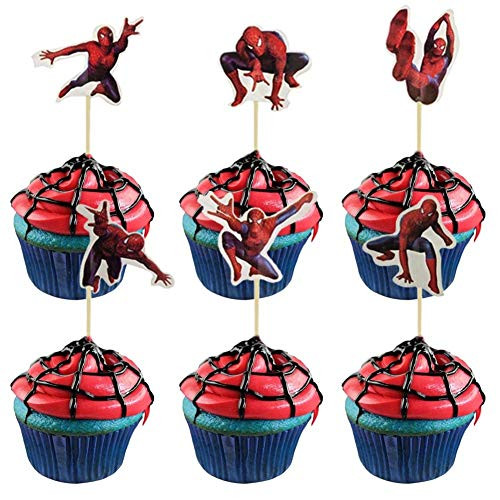 48PCS Spiderman Cupcake Toppers Party Cake Toppers, The Spiderman Happy Birthday Party Supplies Cake Decorations for fans Spiderman Theme Party, Kids Birthday Party