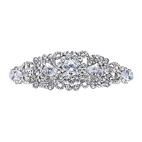 EVER FAITH Silver-Tone Austrian Crystal CZ Bridal Art Deco Flower Vine Hair Barrette Clip Clear