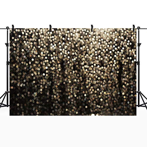 Riyidecor Golden Dots Backdrop Shiny Sequin Photography Background Glitter Gold and Black 10x7 Feet Decoration Celebration Props Party Photo Shoot Backdrop Vinyl Cloth