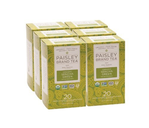 Paisley Label Tea by Two Leaves and a Bud Organic Sencha Green Tea, 20 Count (Pack of 6)