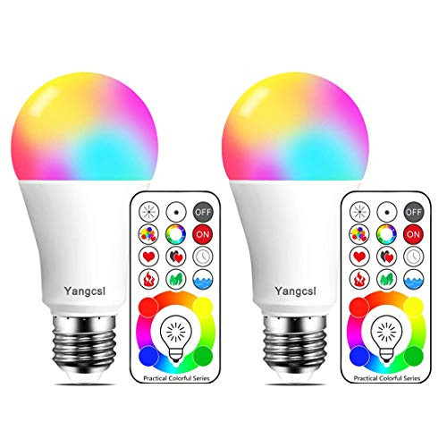 Yangcsl E26 Dimmable Color Changing LED Light Bulbs with Remote Control, Memory & sync, Daylight White & RGB Multi Color, 60 Watt Equivalent (2 Pack)