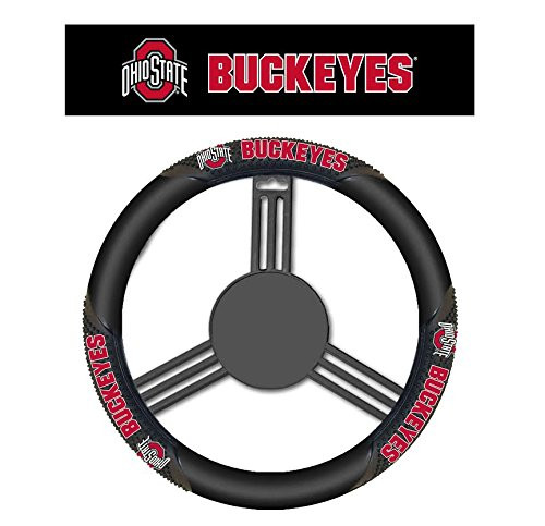 Fremont Die NCAA Ohio State Buckeyes Massage Grip Steering Wheel Cover, Fits Most 14" to 15" Steering Wheels, Black/Team Colors