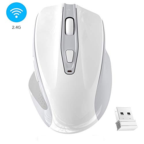 Ergonomic 2.4G Wireless Portable Mobile Mouse Optical Mice with USB Receiver, 3 Adjustable DPI Levels, 6 Buttons for Notebook, PC, Laptop, Computer (White)