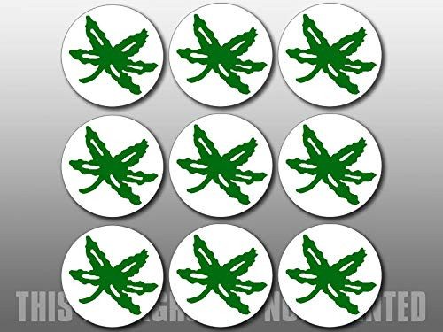 American Vinyl Sheet of 9: Round Buckeye Helmet Stickers (Ohio Leaf State Cell Logo Small Set)