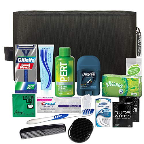 Convenience Kits International Mens Premium 15 Piece Assembled Travel Kit Featuring: Gillette Disposable Razor and Crest Toothpaste