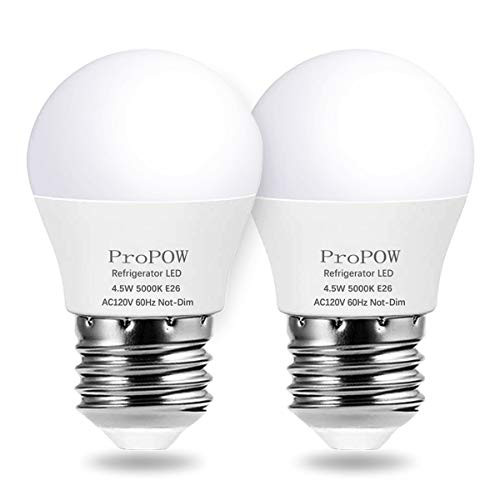 LED Refrigerator Light Bulb 40 Watt Equivalent 120V 4.5W Fridge Bulbs Daylight White 5000K E26 Medium Base, Energy Saving A15 Freezer Light Bulb, Not-dimmable, Waterproof, 2 Pack
