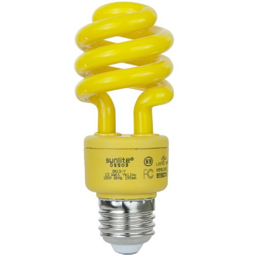 Sunlite SM13/Y 13-watt Spiral Energy Saving Compact Fluorescent CFL Light Bulb (40-Watt Incandescent Equivalent), Medium Base, Yellow (Bug Light)