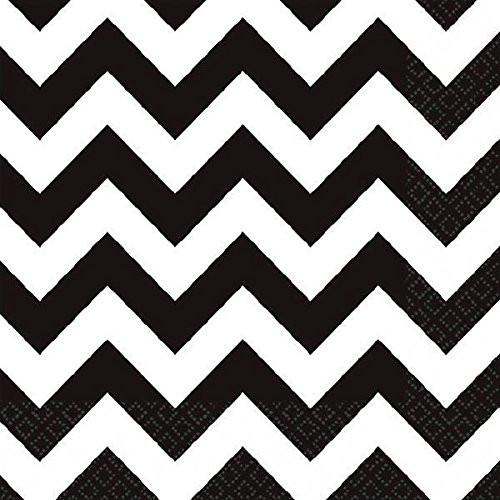 amscan Party Perfect Disposable Chevron Print Beverage Napkins Tableware, Black/White, 5" x 5"