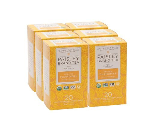 Paisley Label Tea by Two Leaves and a Bud Organic Chamomile Herbal Tea, 20 Count (Pack of 6)