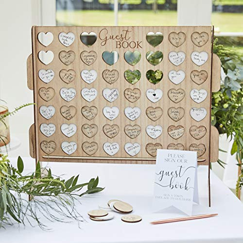 Ginger Ray Botanical Wedding Four in a Row Alternative Style Guest Book, Wood