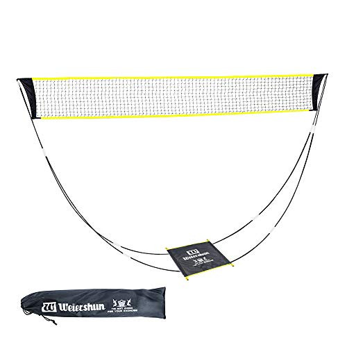 KIKILIVE Weiershun Portable Badminton Net with Stand Carry Bag, Folding Volleyball Tennis Badminton Net  Easy Setup for for Outdoor/Indoor Court, Backyard, No Tools or Stakes Required