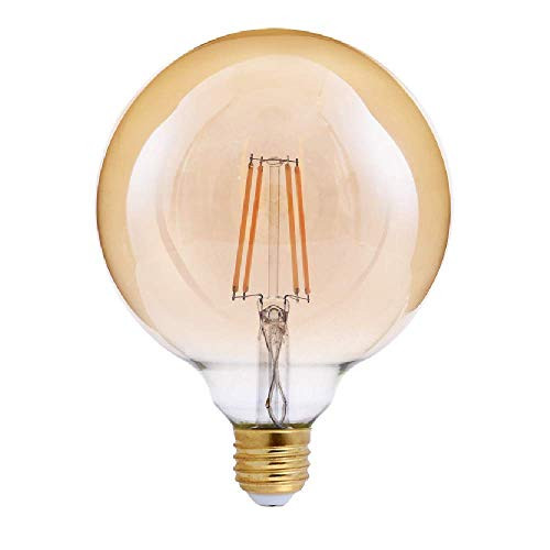 Triglow T98833 LED 4 Watt (40W Equivalent) Amber Glass G40 Globe Bulb, DIMMABLE 2200K Color, 400 Lumens, E26 Medium Base LED Light Bulb
