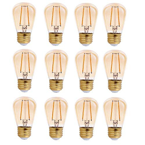 TriGlow T98853-12 (12-Pack) LED 2-Watt (25W Equivalent) S14 Amber Glass Bulb, 2200K (Amber Color), 150 Lumens, E26 Medium Base Light Bulbs