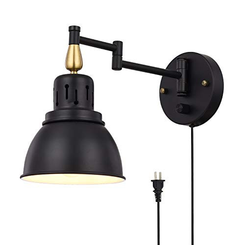 TRLIFE Plug in Wall Sconce, Dimmable Swing Arm Wall Lights Plug in Wall Sconce with Switch, Wall Mounted Industrial Wall Sconce with 6FT Plug in Cord, E26 Base, UL Listed