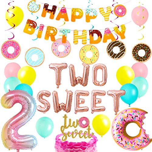 Donut 2nd Birthday Party Decorations Two Sweet Birthday Party Supplies Donut Happy Birthday Banner Foil Balloon Cake Topper Hanging Swirls Donut 2nd Birthday Party Decorations Two Sweet Birthday Party Supplies Donut Happy Birthday Banner Foil Balloon Cake Topper Hanging Swirls