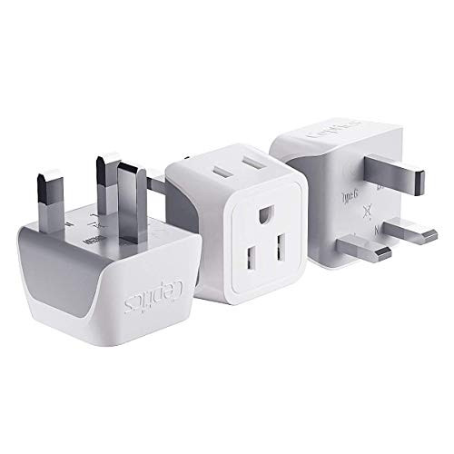 UK, Hong Kong, Ireland Travel Adapter Plug by Ceptics - Usa Input - Type G - Safe Grounded Perfect for Cell Phones, Laptops, Camera (3 Pack) - Dual Inputs - Ultra Compact - Light Weight (CT-7)