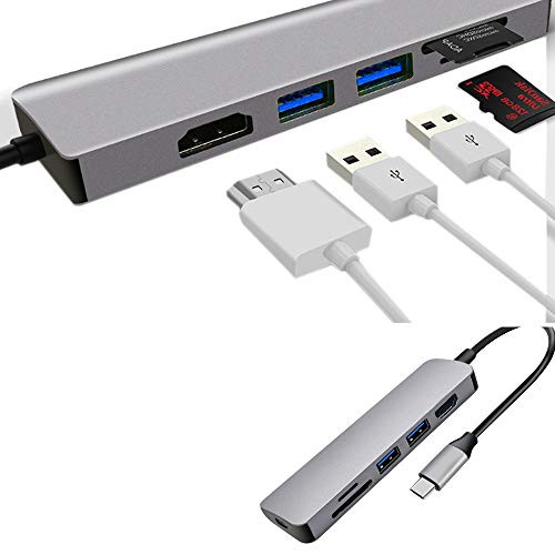 USB C Hub, 6-in-1 USB C Adapter with 4K USB C to HDMI, Ethernet Port, USB PD Charging Port, 2 USB 3.0 Ports,1x SD Card Slot,1x Micro SD Card Slot for MacBook Pro, ChromeBook, XPS, Galaxy and Type C USB C Hub, 6-in-1 USB C Adapter with 4K USB C to HDMI, Ethernet Port, USB PD Charging Port, 2 USB 3.0 Ports,1x SD Card Slot,1x Micro SD Card Slot for MacBook Pro, ChromeBook, XPS, Galaxy and Type C