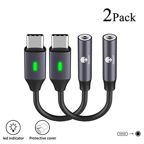 USB C to 3.5mm Dongle Adapter, Stouchi 384KHz-32bit USB C Headphone Audio Jack Adapter Type C to 3.5mm Adapter Hi-Fi DAC Chip for Note10, Note10+, Pixel 4/3XL/2XL, iPad Pro 2018, One Plus 7 2Pack-Gray