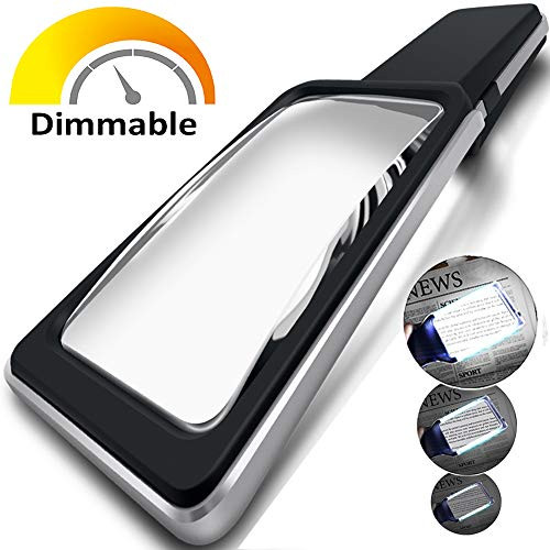 MagniPros 3X Magnifying Glass with [Anti-Glare & Fully Dimmable LEDs]-Evenly Lit Viewing Area-The Brightest & Best Magnifying Glass for Reading, Low Vision Seniors, Macular Degeneration, Inspection