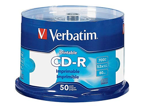 Verbatim CD-R Printable Disc Spindle, White, Pack of 50 Verbatim CD-R Printable Disc Spindle, White, Pack of 50