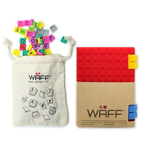 WAFF, Soft Silicone Cube Tiles And Notebook / Journal Combo, Mini 4.25"H x 3"W - Red