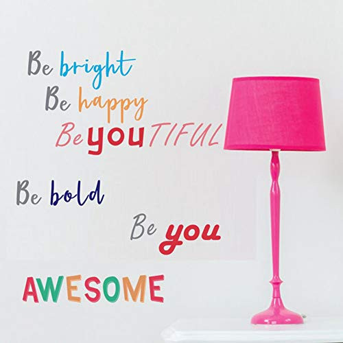 Colorful Inspirational Lettering Quote Wall Decal-Be Bright be Happy be You Tiful,be Bold be You Awesome, Positive Quote Sticker for Classroom Nursery Kids Room Decoration (Awesome)