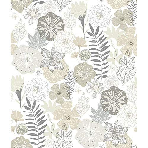 RoomMates Perennial Blooms Peel and Stick Wallpaper, Beige