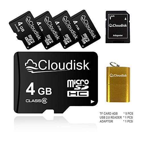 5Pack 4GB Micro SD Card 4 GB MicroSD Memory Card Class4 with Card Reader + SD Adapter,Bulk Sale