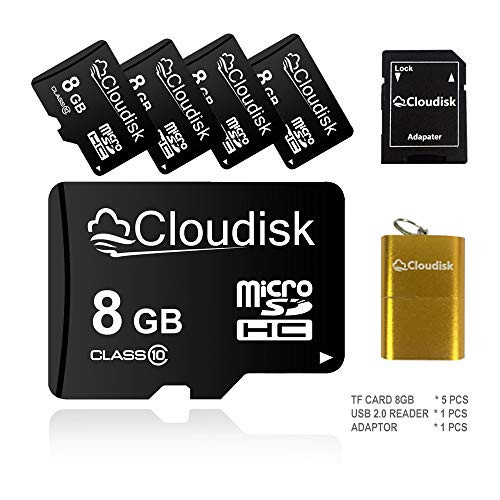 5Pack 8GB Micro SD Card 8 GB MicroSD Memory Card Class10 with SDAdapter + Card Reader,Bulk Sale 5pcs