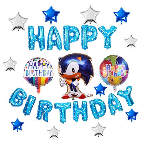 Sonic Birthday Party Supplies Set - Happy Birthday Foil Mylar Balloon for Sonic The Hedgehog Theme Kids Birthday Party Decoration