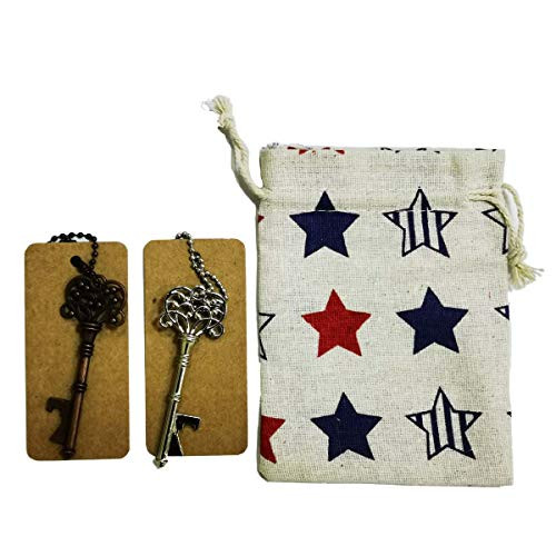 Beer Bottle Opener Keychain Skeleton Key, 2 of pack (Antique Copper&Silver) (Sack Packaging)