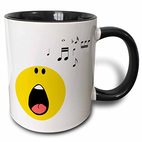 3dRose mug_113110_4 Singing smiley face yellow cartoon singer cute musical music rock pop star opera musician Two Tone Black Mug, 11 oz, Black/White