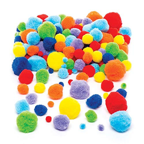 Baker Ross Rainbow Colours Craft Pom Pom (Pack of 200) Value Pack in Bright Colours Perfect for Kids Arts & Crafts Projects, Scrapbooking, Personalising or Creating Fancy Dress Outfits