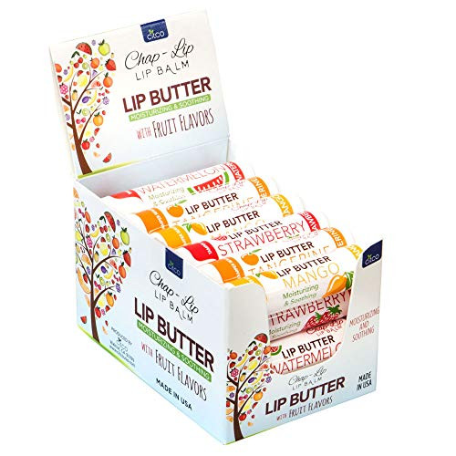 CHAP-LIP Lip Butter Lip Balm with Fruit Flavors, Cocoa Butter, Coconut Oil | Moisturizing Vitamin E & Total Hydration Treatment & Soothing Lip Therapy