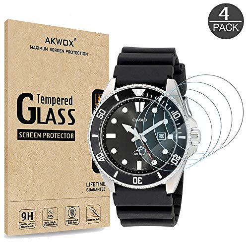 (Pack of 4) Tempered Glass Screen Protector for Casio MDV106-1A, Akwox [0.3mm 2.5D High Definition 9H] Premium Clear Screen Protector for Casio MDV106-1A