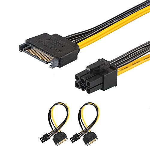 J&D2-Pack SATA 15 Pin to 6 Pin PCI Express (PCIe) Graphics Video Card Power Cable Adapter (20 cm)