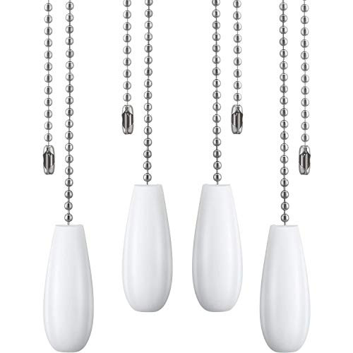 Fan Pull Chain White Wood Knob Pull Chain Extension for Ceiling Light Lamp Fan Chain (Nickel Pull Chain)