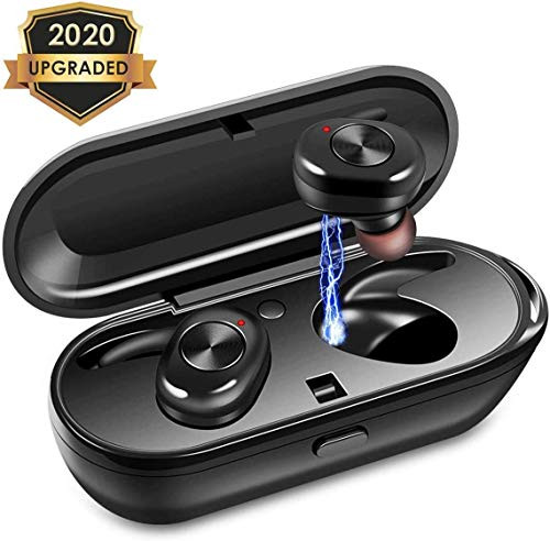 Wireless Earbuds Bluetooth 5.0 with Charging Case IPX8 Waterproof TWS Stereo Noise Cancelling Headphones in Ear Built in Mic Headset Premium Sound with Deep Bass for Sport Black