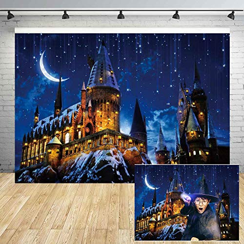 Demohome 7x5ft Durable Fabric Magic Castle Wizard Hogwarts Backdrop Photography Night Moon Background Sorcerer Party Banner Decors for Kid Birthday Portrait Photo Studio Booth Props