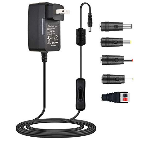 AC Adapter 12V 2A Power Supply with Inline on Off Switch, 24W Wall Transformer Charger Compatible with Security CCTV Camera, LED Strip Light, BT Speaker, GPS, Webcam, Router, UL Certificate.