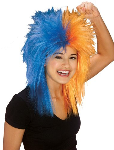Rubie's Blue and Orange Sports Fan Wig, Black/Orange, One Size