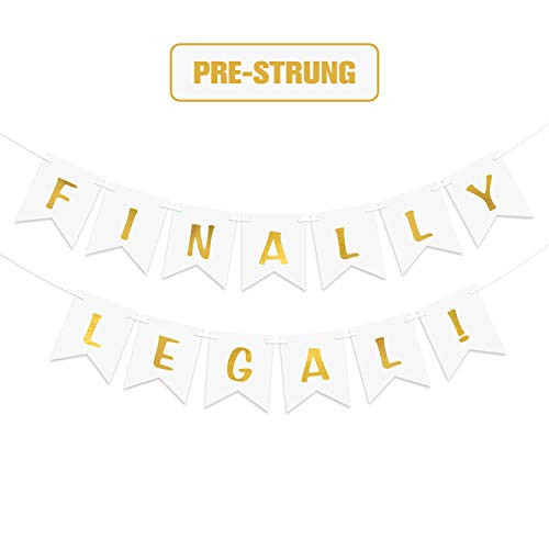 Finally Legal Pre-strung Gold 21st Birthday Banner 21 Year Old Birthday Party Decorations for Him Her