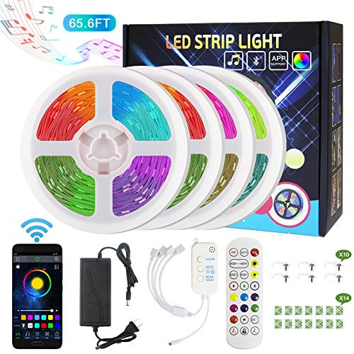 Yiliaw LED Strip Lights 65.6FT Smart Color Changing Lights Strip Music Sync Bluetooth App Remote Control 5050 RGB LED Light with 24 Keys Remote LED Rope Lights for Bedroom Room TV Party DIY Decoration